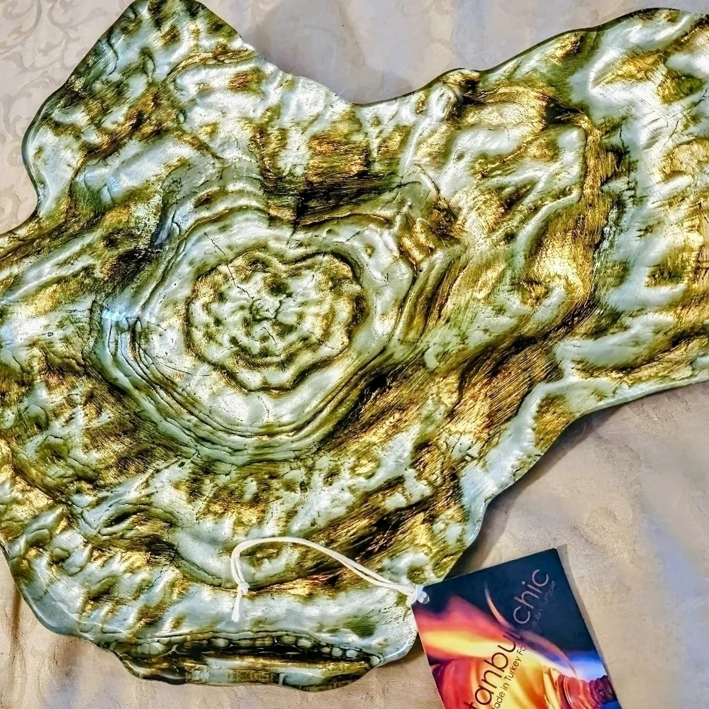 $10 CUT - 14" x 11" Turkish Glass, Clam Shell Hand Painted W/ Gold & Wood Bark - Picture 12 of 12